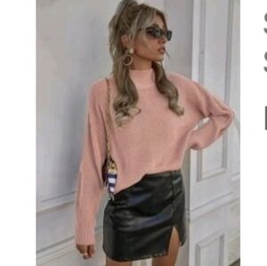Dusty rose pink mockneck sweater jumper long sleeve top size Large
